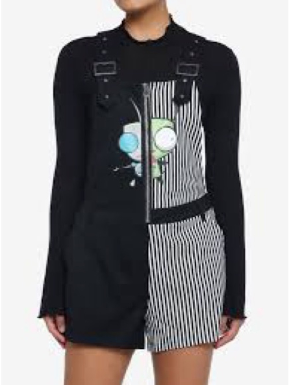 Nickelodeon Invader Zim HOT TOPIC Shortalls Overall Romper Y2K Zip Size M
